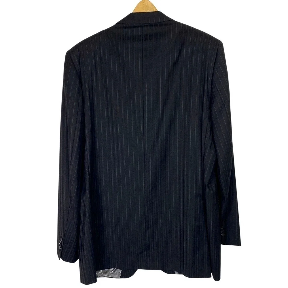 Jack Victor 44L Blazer 100% Italian Wool Pin Stripe Black Sport Coat Suit Jacket